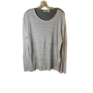 Alexander Wang Linen Black And White Stripes Crew Neck Long Sleeve Shirt Large